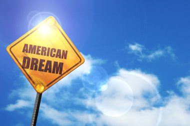 Sarı mavi bir gökyüzü ve beyaz bulutlar yol işaretiyle: Amerikan çok korkmak