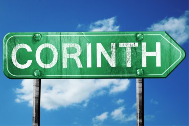 Korint yol işaret, hasarlı ve aşınmış bak