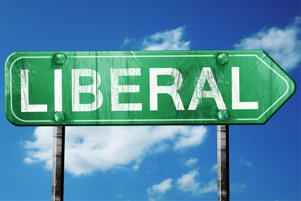 Liberale verkeersbord, versleten en beschadigd blik — Stockfoto