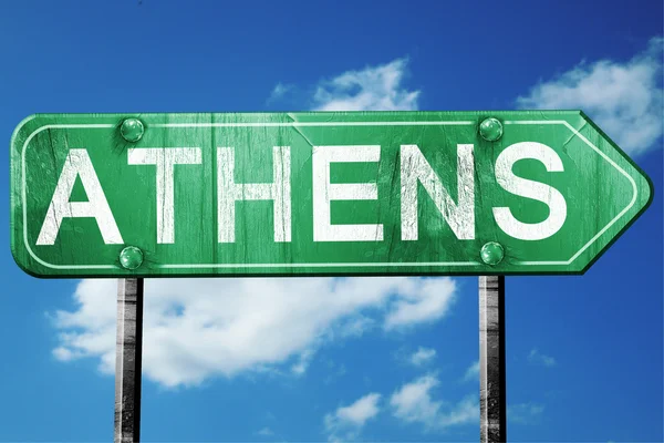 Podívejte se Athény dopravní značka, opotřebované a poškozené — Stock fotografie
