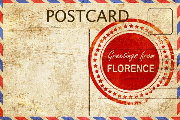 Florence stamp on a vintage, old postcard — Stock Photo, Image