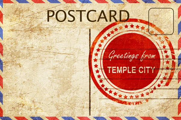 Świątynia city pieczęć na vintage, stare pocztówki — Zdjęcie stockowe