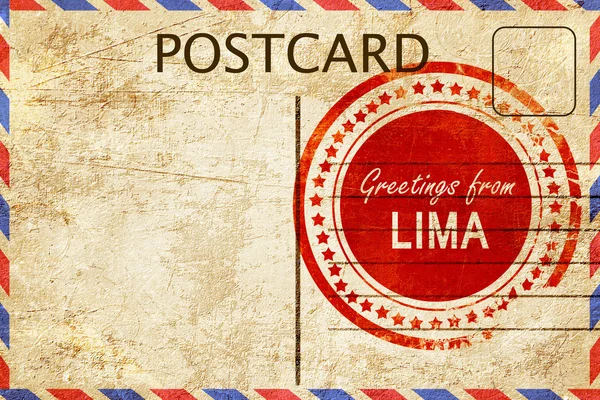 Lima stamp on a vintage, old postcard — Stock Photo, Image