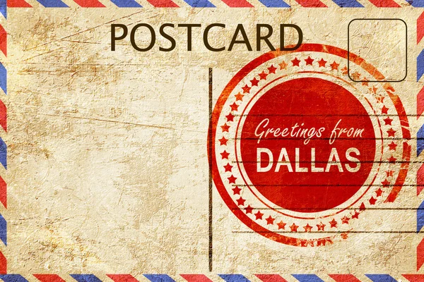 Dallas stamp on a vintage, old postcard — Stock Photo, Image