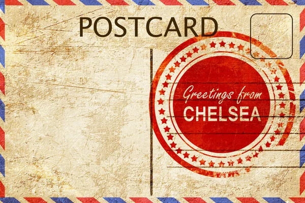 Chelsea stamp on a vintage, old postcard — Stock Photo, Image