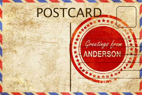 Anderson stamp on a vintage, old postcard — Stock Photo, Image