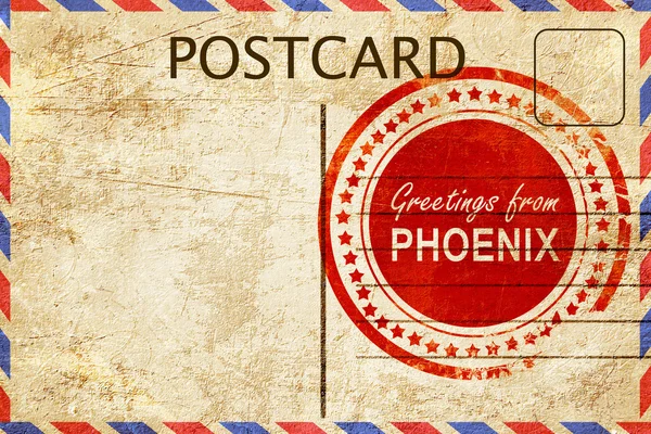 Phoenix stamp on a vintage, old postcard — Stock Photo, Image