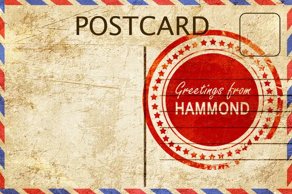 Hammond stamp on a vintage, old postcard — Stock Photo, Image