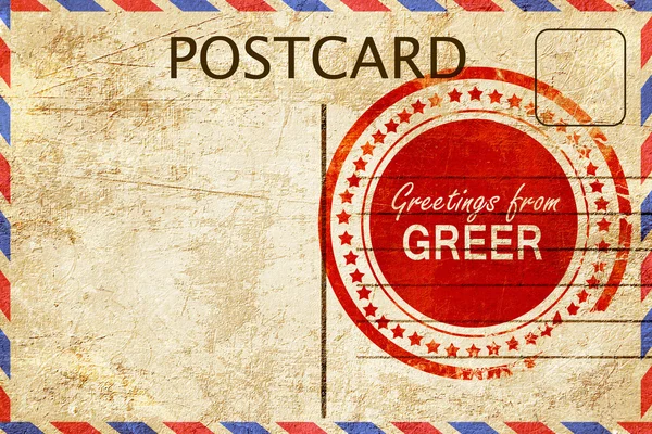Greer stamp on a vintage, old postcard — Stock Photo, Image