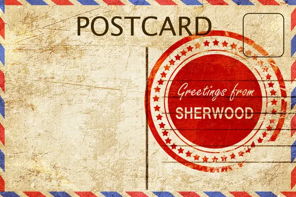 Sherwoord stamp on a vintage, old postcard — Stock Photo, Image