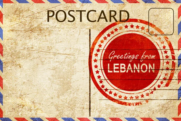 Timbre libanon sur une vieille carte postale vintage — Photo