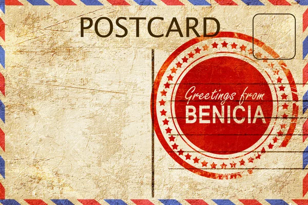 Selo benicia em um vintage, velho cartão postal — Fotografia de Stock