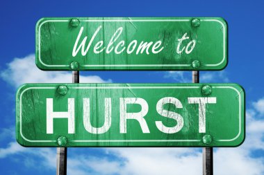 Hurst vintage yeşil yol işareti mavi gökyüzü arka plan ile