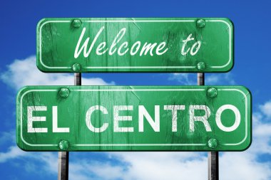 el centro vintage yeşil yol işareti mavi gökyüzü arka plan ile