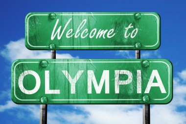 Olympia vintage yeşil yol işareti mavi gökyüzü arka plan ile