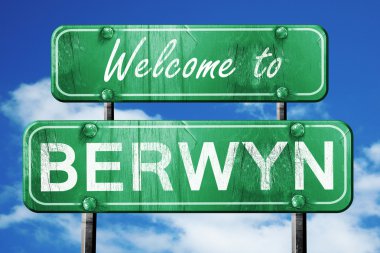 Berwyn vintage yeşil yol işareti mavi gökyüzü arka plan ile