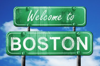 Boston vintage yeşil yol işareti mavi gökyüzü arka plan ile