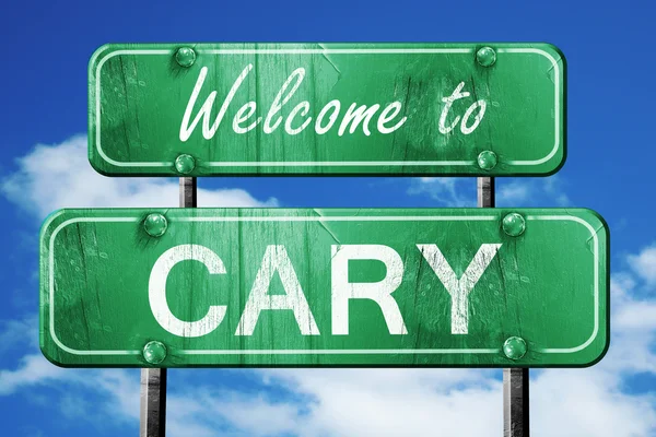 Cary vintage yeşil yol işareti mavi gökyüzü arka plan ile