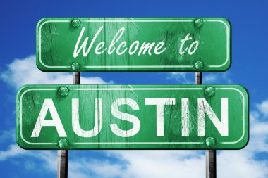 Austin vintage yeşil yol işareti mavi gökyüzü arka plan ile