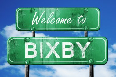 Bixby vintage yeşil yol işareti mavi gökyüzü arka plan ile