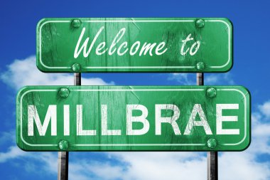 Millbrae vintage yeşil yol işareti mavi gökyüzü arka plan ile