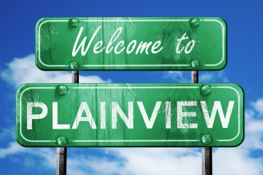 Plainview vintage yeşil yol işareti mavi gökyüzü arka plan ile