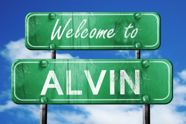 Alvin vintage yeşil yol işareti mavi gökyüzü arka plan ile