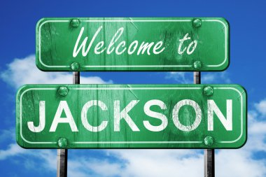 Jackson vintage yeşil yol işareti mavi gökyüzü arka plan ile