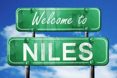 Niles vintage yeşil yol işareti mavi gökyüzü arka plan ile