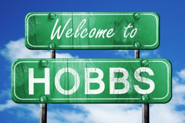 Hobbs vintage yeşil yol işareti mavi gökyüzü arka plan ile