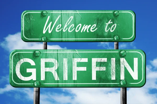 Griffin vintage yeşil yol işareti mavi gökyüzü arka plan ile