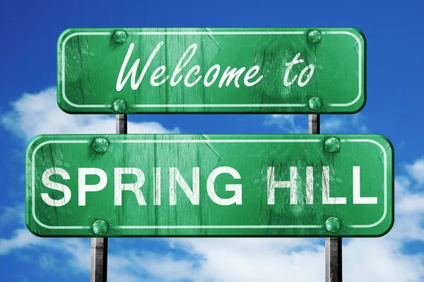 Spring hill vintage zöld út jel-a kék ég háttér — Stock Fotó