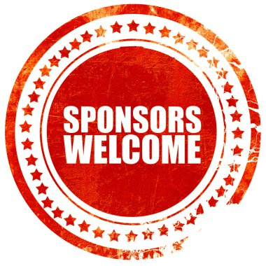 Sponsorlar hoş geldiniz, grunge kırmızı lastik damgası kaba hatları ve e