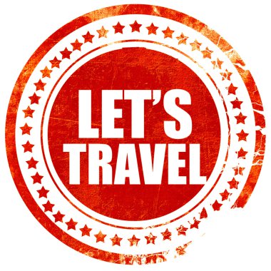 sağlar seyahat, grunge kırmızı lastik damgası kaba hatları ve kenarları