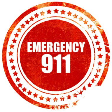 Acil 911, grunge kırmızı lastik damgası kaba hatları ve kenar