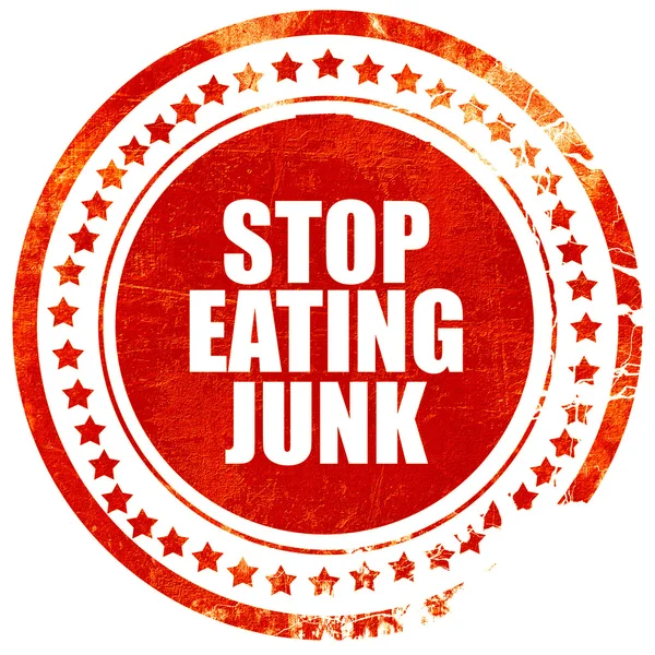 Przestać jeść śmieci, nieczysty czerwoną pieczątka z szorstki linii i e — Zdjęcie stockowe