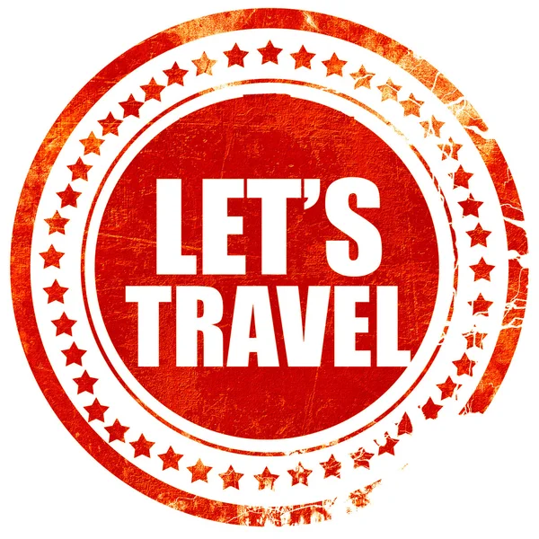 Lets travel, grunge red rubber stamp with rough lines and edges — Stock Photo, Image