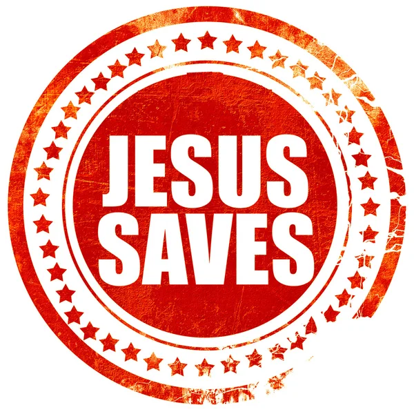 Jezus zbawia, nieczysty czerwoną pieczątka z surowca linie i krawędzie — Zdjęcie stockowe