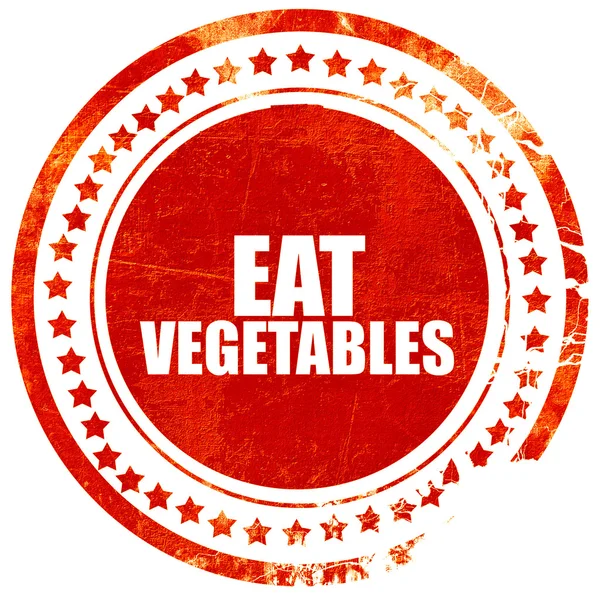 eat vegetables, grunge red rubber stamp with rough lines and edg