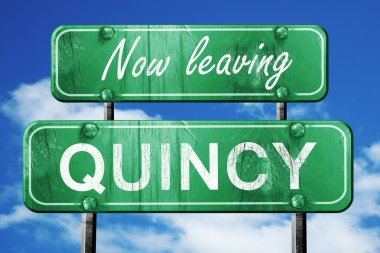 Quincy, yeşil vintage yol işaret ile kaba yazı bırakarak