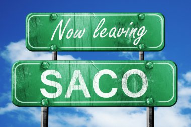SACO, yeşil vintage yol işaret ile kaba yazı bırakarak