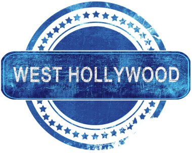 Batı hollywood grunge mavi pul. Beyaz izole.