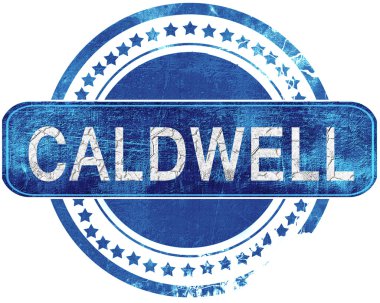 Caldwell grunge mavi pul. Beyaz izole.