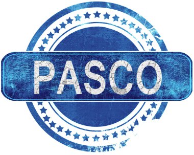 Pasco grunge mavi pul. Beyaz izole.