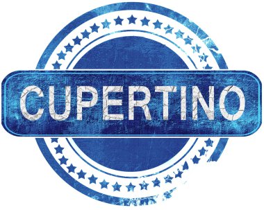 Cupertino grunge mavi pul. Beyaz izole.