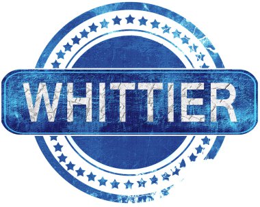 Whittier grunge mavi pul. Beyaz izole.