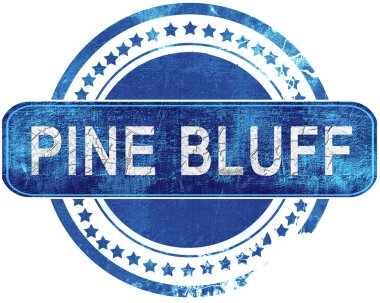 Pine bluff grunge mavi pul. Beyaz izole.