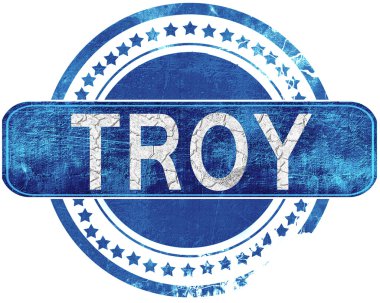 Troy grunge mavi pul. Beyaz izole.