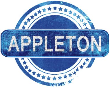 Appleton grunge mavi pul. Beyaz izole.