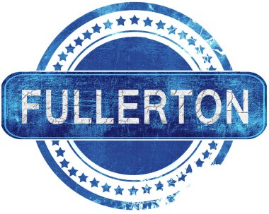Fullerton grunge mavi pul. Beyaz izole.